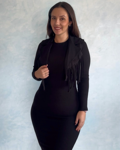 VESTIDO CON CHALECO FLECOS